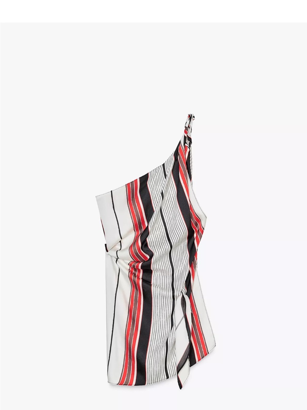 Zara One-Shoulder Striped Dress in White, Black & Red